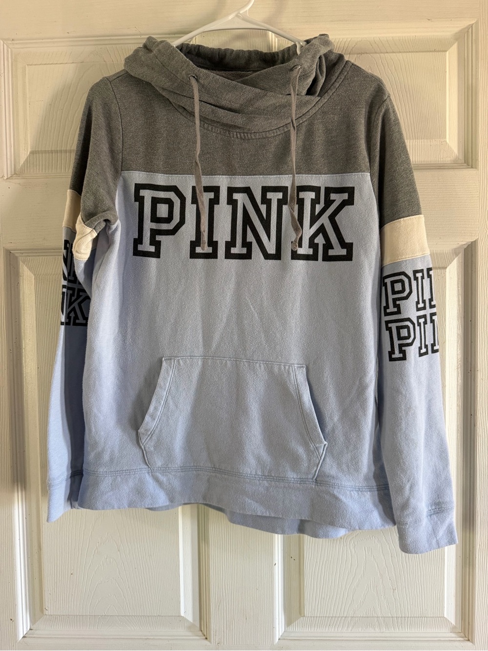 Victoria's Secret PINK Colorblock Cowl Pullover - Light Blue & Gray